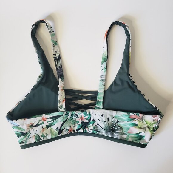 Tinibikini Swim Reversible Green White & Black Floral Botanical Bikini Swimsuit - Picture 6 of 12